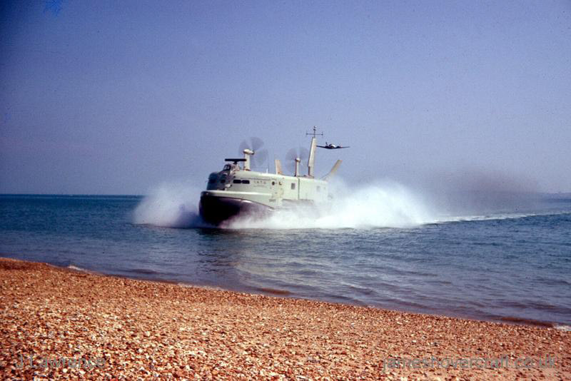 The SRN3 with the Inter-Service Hovercraft Trials Unit, IHTU - Arriving (credit: Pat Lawrence).